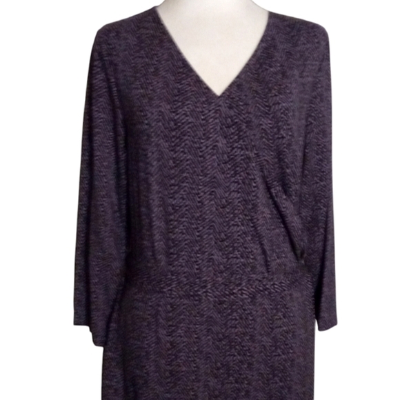 Talbot's Purple Black Geometric Jersey Knit Tie Waist Midi Dress Size Large - Picture 2 of 8